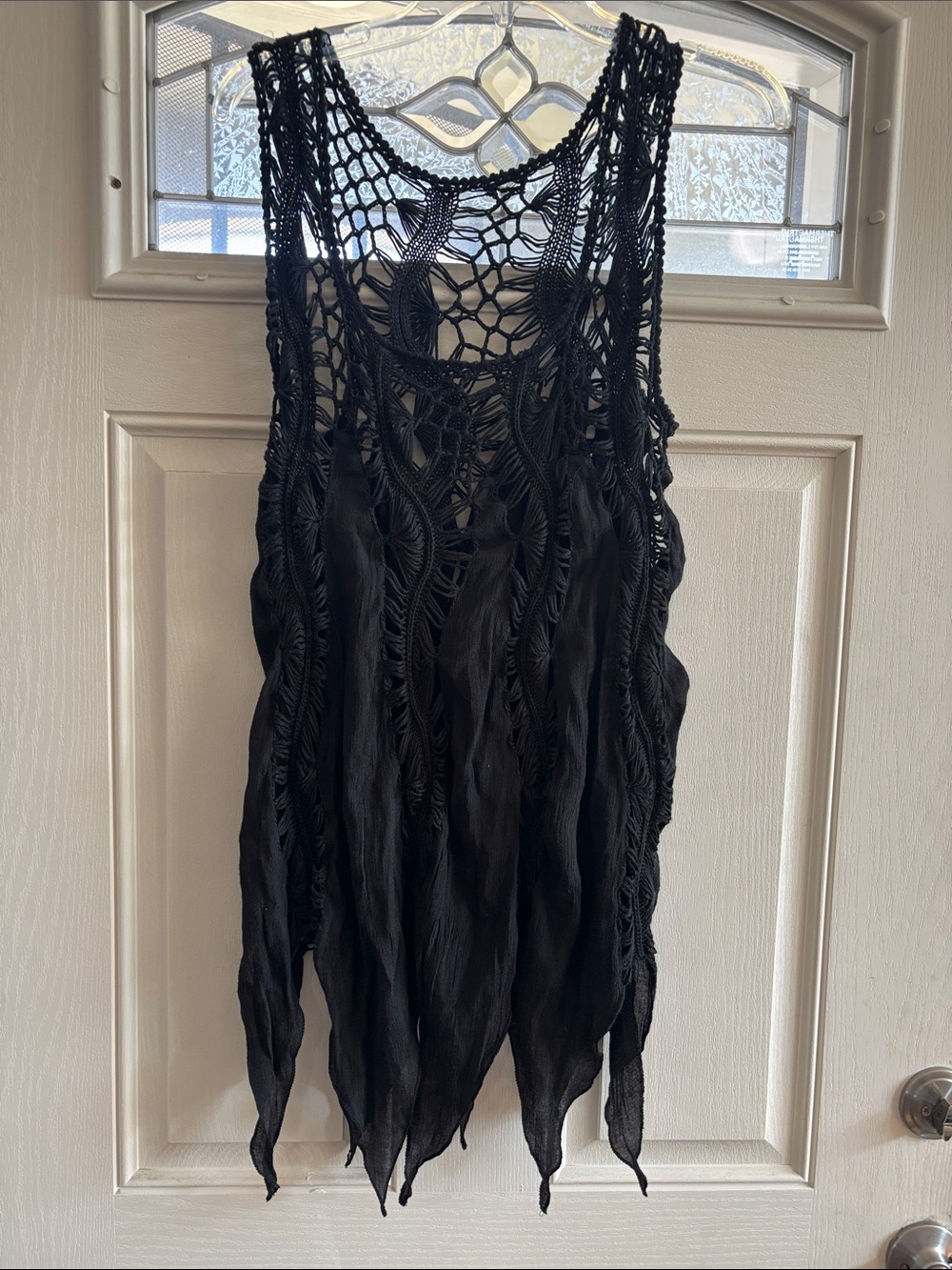 Boho Crochet Neck Black Sleeveless Women's swimsuit cover up